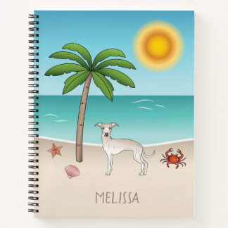 Cream Italian Greyhound At Tropical Summer Beach Notebook