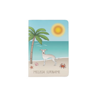 Cream Italian Greyhound At Tropical Summer Beach Passport Holder