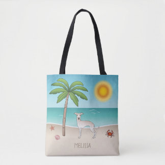 Cream Italian Greyhound At Tropical Summer Beach Tote Bag
