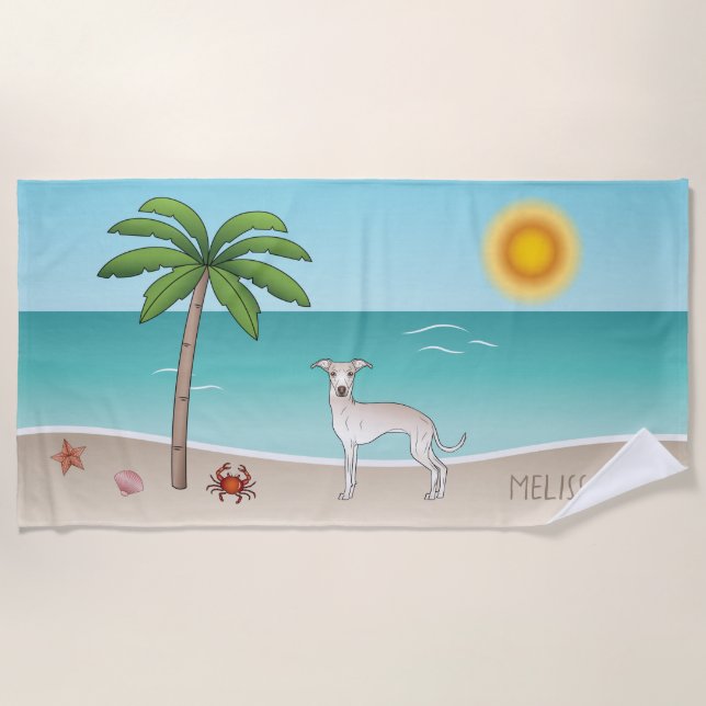 Cream Italian Greyhound At Tropical Summer Beach - Towel (Front)