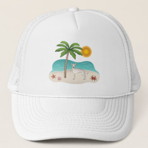 Cream Italian Greyhound At Tropical Summer Beach Trucker Hat