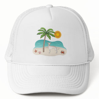 Cream Italian Greyhound At Tropical Summer Beach Trucker Hat