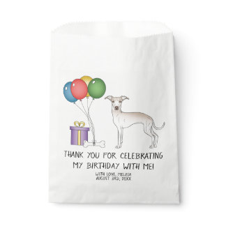 Cream Italian Greyhound Cartoon Dog Birthday Favor Bag