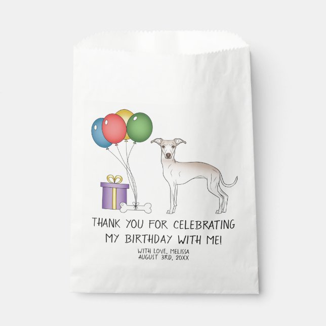 Cream Italian Greyhound Cartoon Dog Birthday Favor Bag (Front)