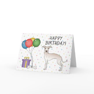 Cream Italian Greyhound Cartoon Dog Happy Birthday Card