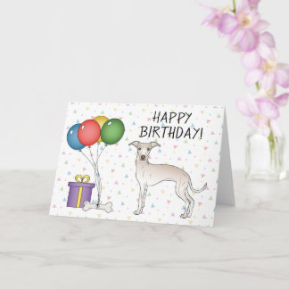 Cream Italian Greyhound Cartoon Dog Happy Birthday Card