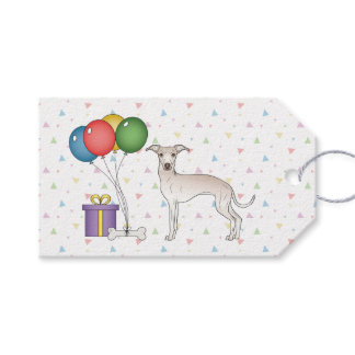 Cream Italian Greyhound Cartoon Dog Happy Birthday Gift Tags