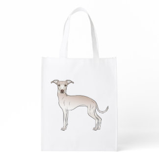 Cream Italian Greyhound Cartoon Dog Illustration Grocery Bag