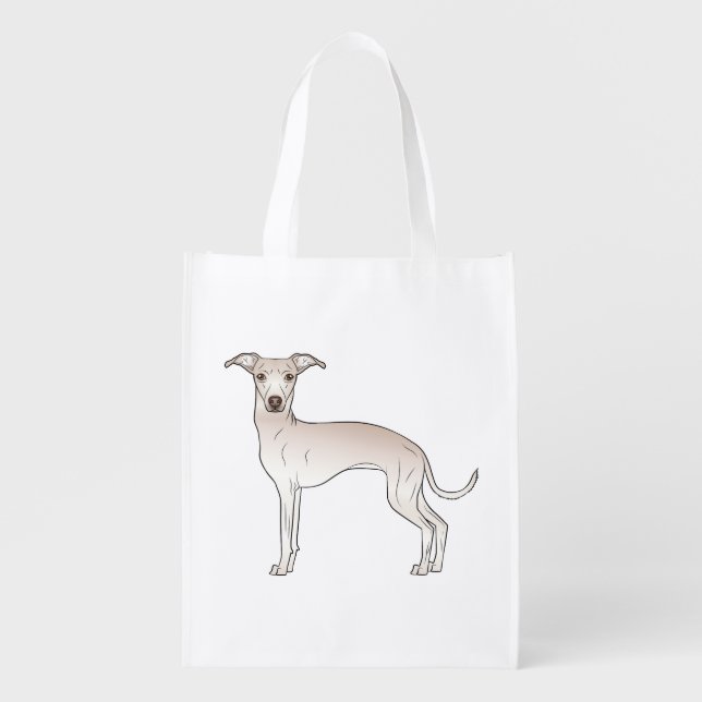 Cream Italian Greyhound Cartoon Dog Illustration Grocery Bag (Front)