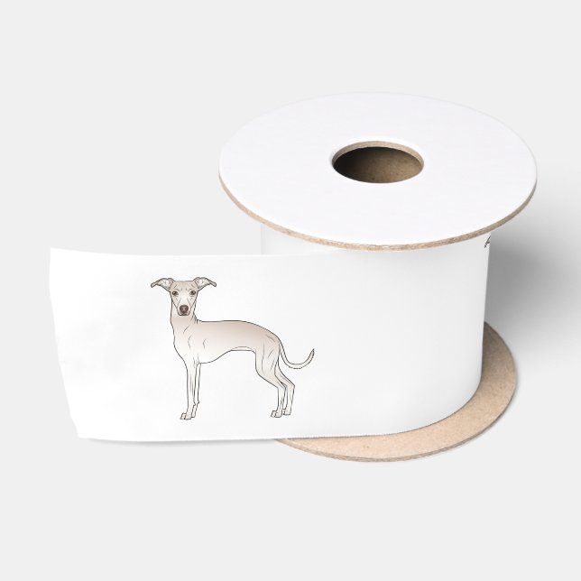 Cream Italian Greyhound Cartoon Dog Illustrations Satin Ribbon (Spool)