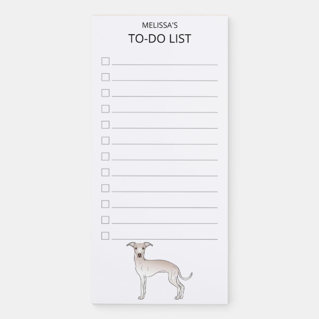 Cream Italian Greyhound Cartoon Dog To-Do List Magnetic Notepad (Front)