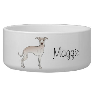 Cream Italian Greyhound Cartoon Dog With A Name Bowl