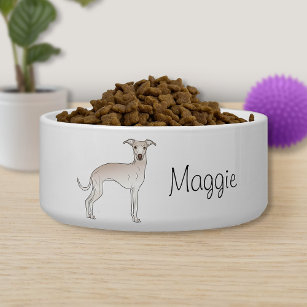 Cream Italian Greyhound Cartoon Dog With A Name Bowl
