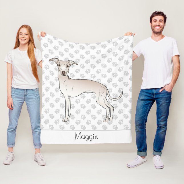 Cream Italian Greyhound Cartoon Dog With A Name Fleece Blanket (In Situ)