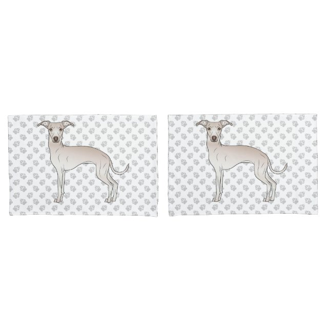 Cream Italian Greyhound Cartoon Dog With Paws Pillow Case (Front-Set)