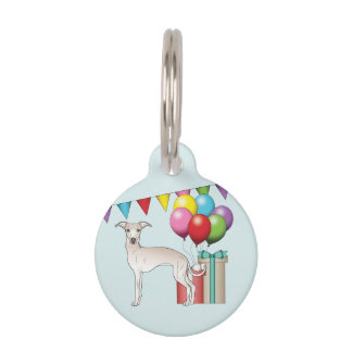 Cream Italian Greyhound Colorful Happy Birthday Pet ID Tag