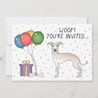 Cream Italian Greyhound Cute Cartoon Dog Birthday Invitation