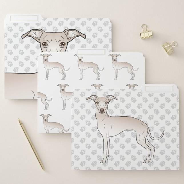 Cream Italian Greyhound Cute Cartoon Dog File Folder (Set)