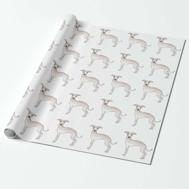 Cream Italian Greyhound Cute Cartoon Dog Pattern Wrapping Paper (Unrolled)