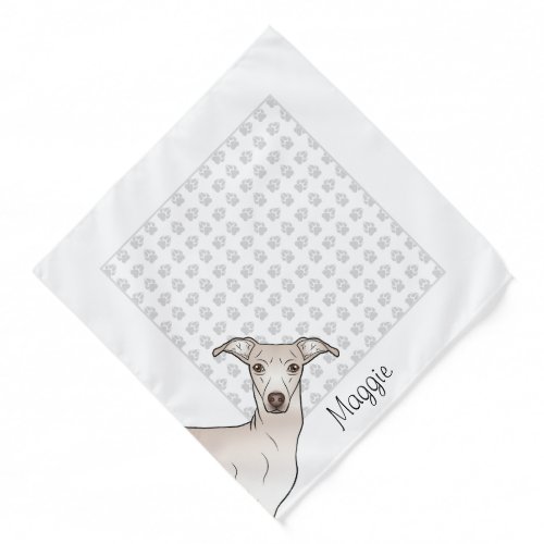 Cream Italian Greyhound Cute Cartoon Dog With Name Bandana