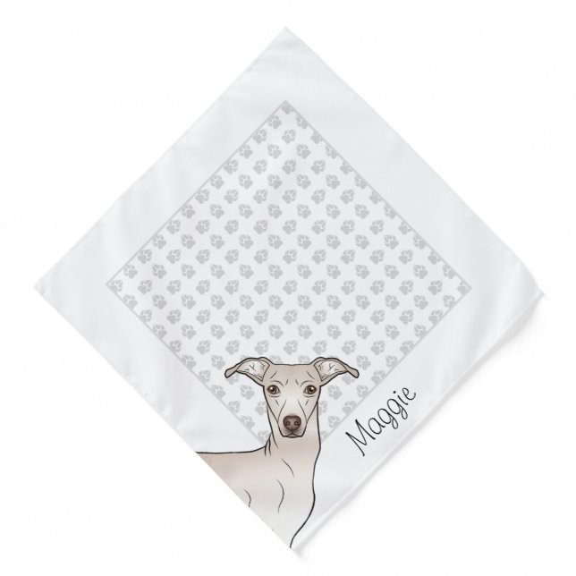 Cream Italian Greyhound Cute Cartoon Dog With Name Bandana (Front)