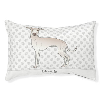 Cream Italian Greyhound Cute Cartoon Dog With Name Pet Bed