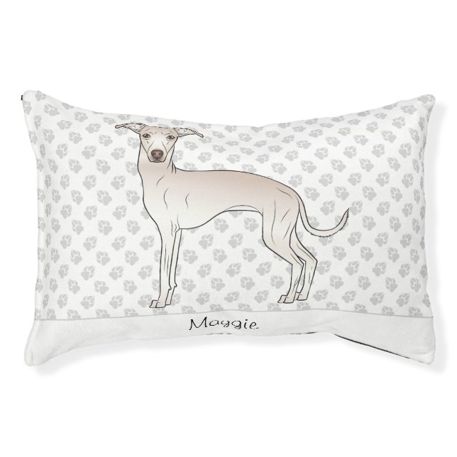 Cream Italian Greyhound Cute Cartoon Dog With Name Pet Bed (Front)