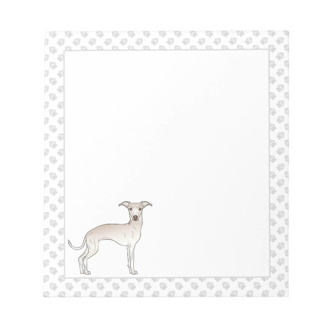 Cream Italian Greyhound Cute Cartoon Dog With Paws Notepad (Front)