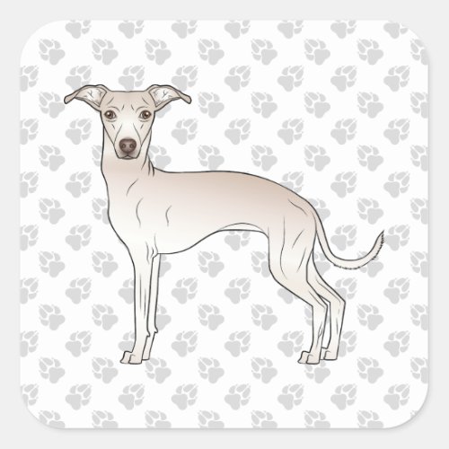 Cream Italian Greyhound Cute Cartoon Dog With Paws Square Sticker