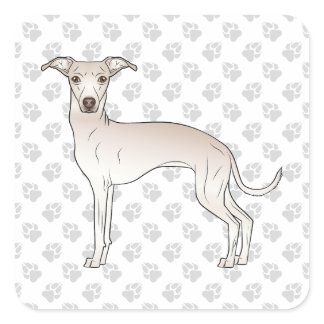 Cream Italian Greyhound Cute Cartoon Dog With Paws Square Sticker