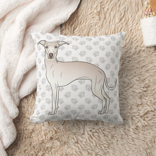 Cream Italian Greyhound Cute Cartoon Dog With Paws Throw Pillow (Blanket)