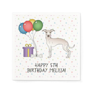 Cream Italian Greyhound Cute Dog - Happy Birthday Napkins