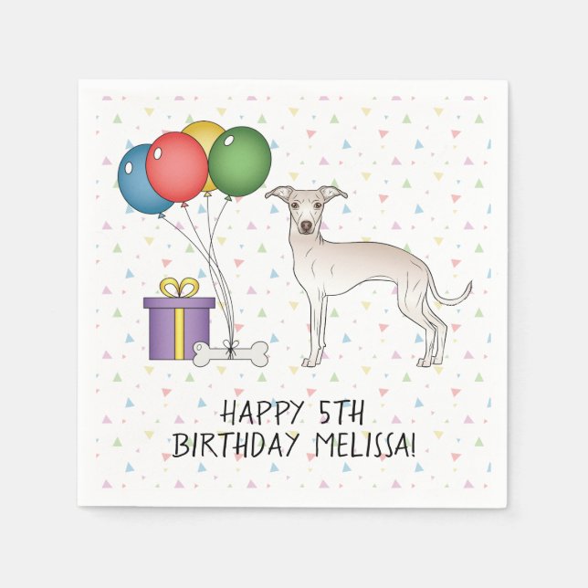 Cream Italian Greyhound Cute Dog - Happy Birthday Napkins (Front)