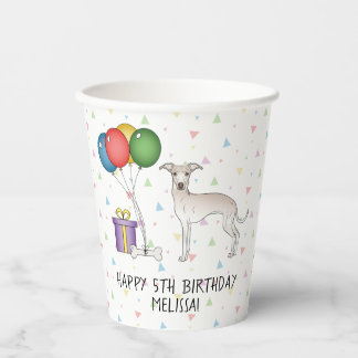 Cream Italian Greyhound Cute Dog - Happy Birthday Paper Cups
