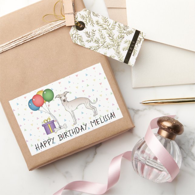 Cream Italian Greyhound Cute Dog - Happy Birthday Rectangular Sticker (Gifting)