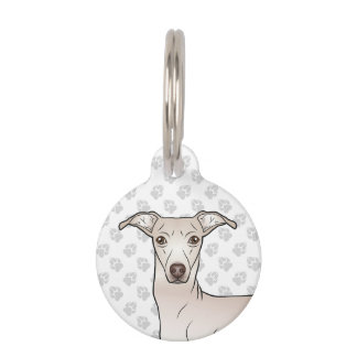 Cream Italian Greyhound Cute Dog Head Illustration Pet ID Tag