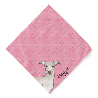 Cream Italian Greyhound Cute Dog On Pink Hearts Bandana