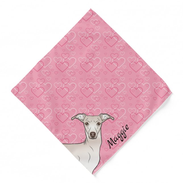 Cream Italian Greyhound Cute Dog On Pink Hearts Bandana (Front)