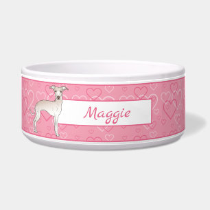 Cream Italian Greyhound Cute Dog On Pink Hearts Bowl