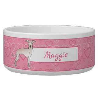 Cream Italian Greyhound Cute Dog On Pink Hearts Bowl