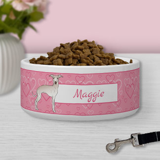 Cream Italian Greyhound Cute Dog On Pink Hearts Bowl