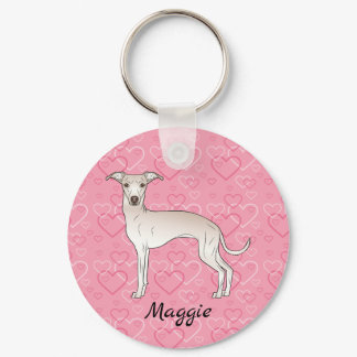 Cream Italian Greyhound Cute Dog On Pink Hearts Keychain