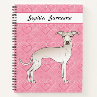 Cream Italian Greyhound Cute Dog On Pink Hearts Notebook