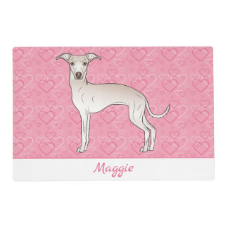 Cream Italian Greyhound Cute Dog On Pink Hearts Placemat