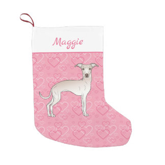 Cream Italian Greyhound Cute Dog On Pink Hearts Small Christmas Stocking