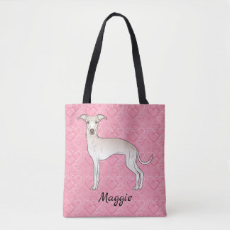 Cream Italian Greyhound Cute Dog On Pink Hearts Tote Bag