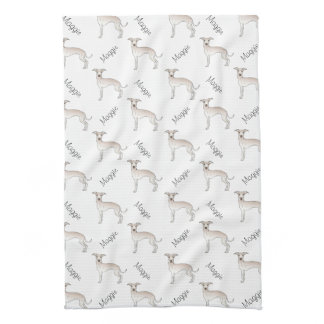 Cream Italian Greyhound Cute Dog Pattern With Name Kitchen Towel