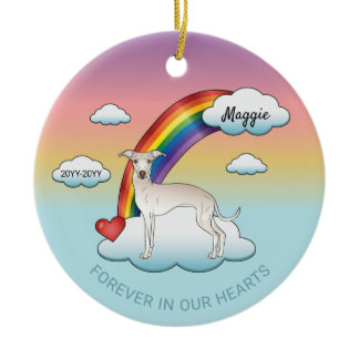 Cream Italian Greyhound Cute Dog Rainbow Memorial Ceramic Ornament