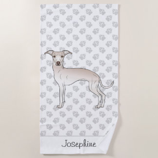 Cream Italian Greyhound Cute Dog With Custom Name Beach Towel