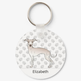 Cream Italian Greyhound Cute Dog With Custom Name Keychain